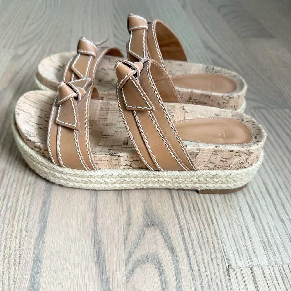 Alexandre Birman Clarita Flatform Cork Leather Bow Espadrilles Sandals